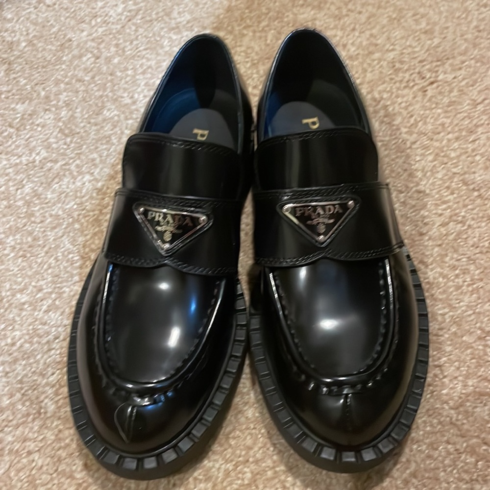 COPY - A copy- Prada Chocolate Brushed Leather Loafers in Black.